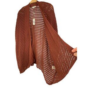 Max Studio Chestnut Crochet Cocoon Cardigan Open Front S RW10340